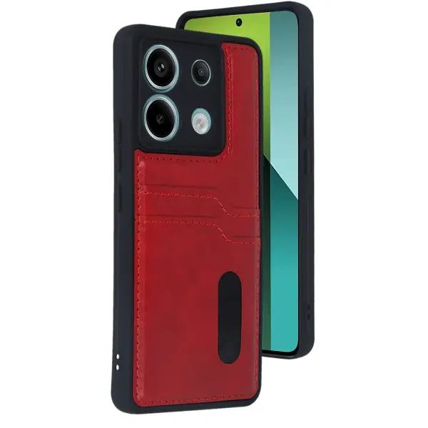 Xiaomi Redmi Note 13 Pro 5G Kılıf Sara Kartvizitli Deri Kılıf - Kırmızı