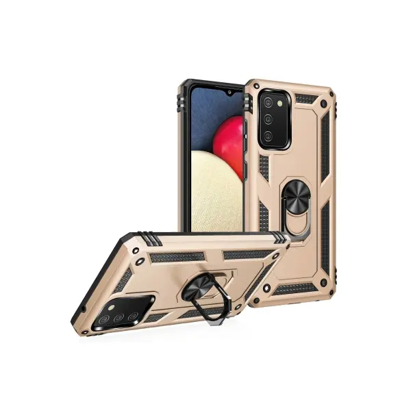 Samsung Galaxy A03S Kılıf Sofya Yüzüklü Silikon Kapak - Gold