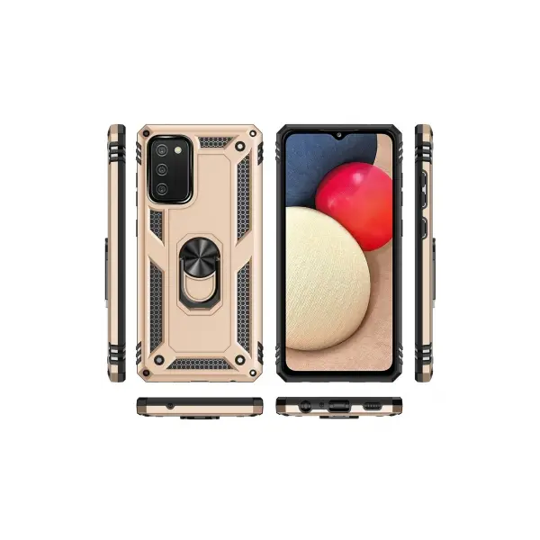 Samsung Galaxy A03S Kılıf Sofya Yüzüklü Silikon Kapak - Gold