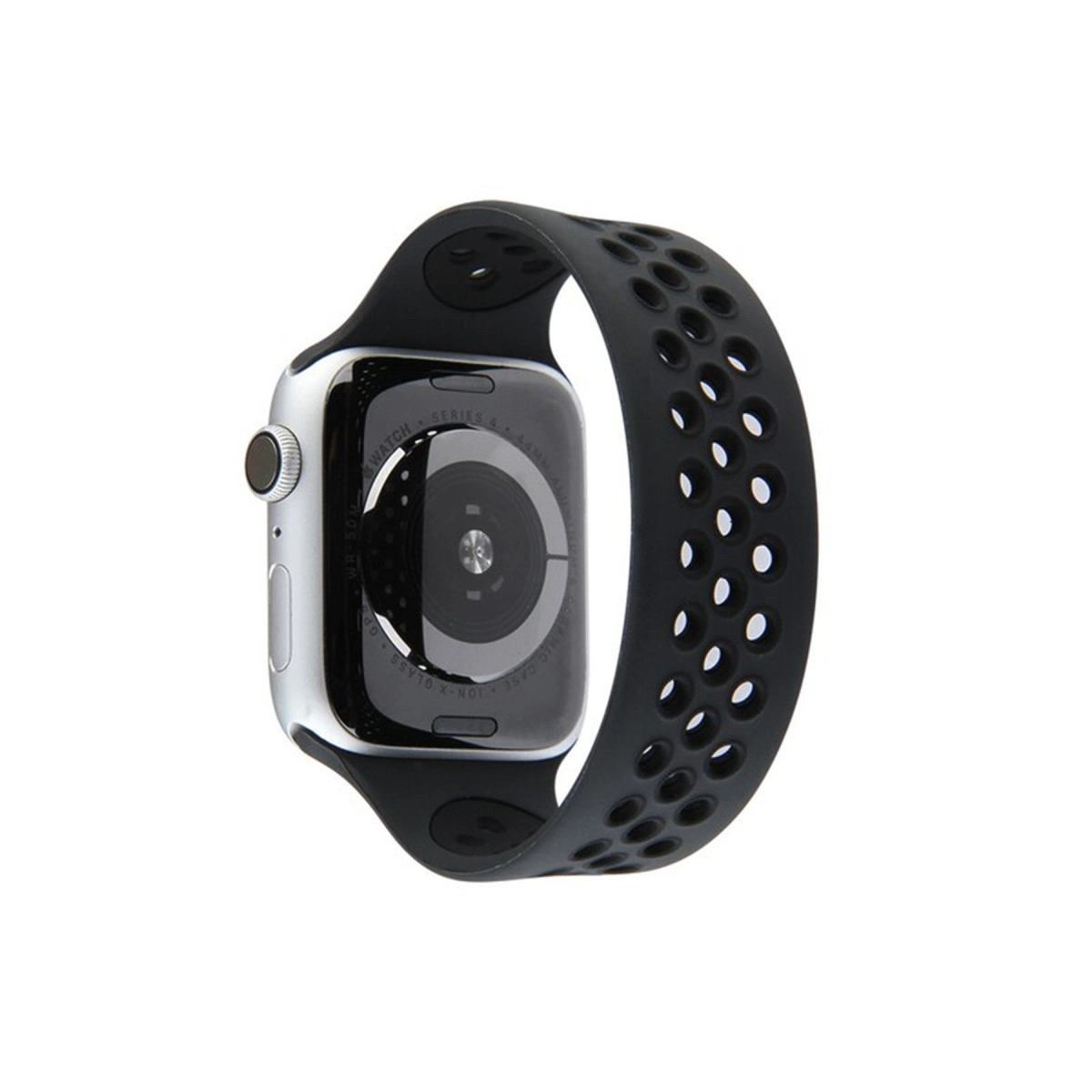 Apple Watch 42mm Ayarlı Delikli Silikon Kordon - Siyah-siyah