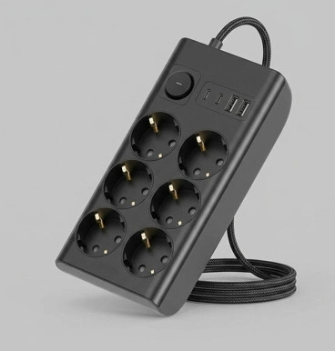 Akım Korumalı 6’lı Priz 2xusb 2xtype-c Çıkış Yüksek Gerilim Koruma Çoklu Priz Çoğaltıcı