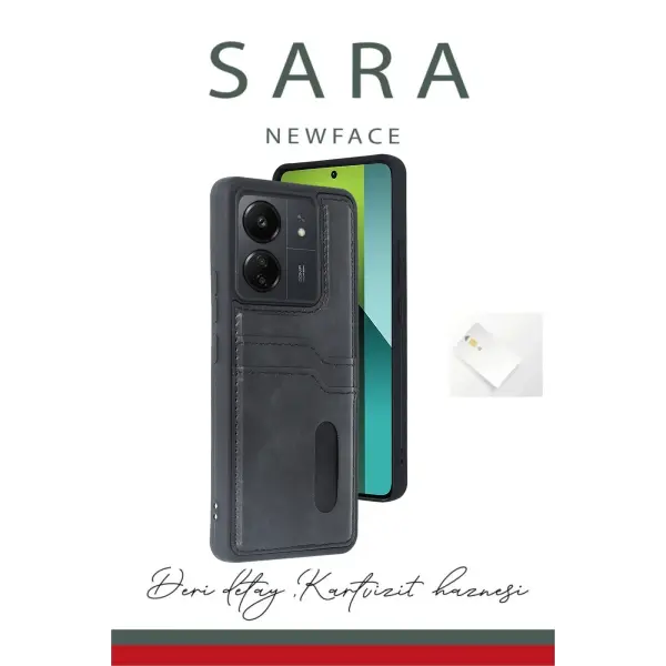 Xiaomi Redmi 13C Kılıf Sara Kartvizitli Deri Kılıf - Taba