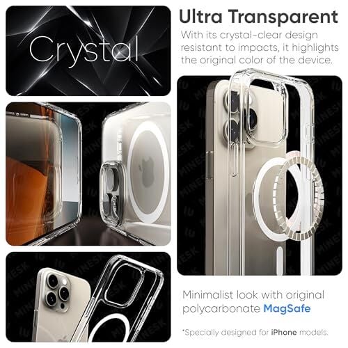 iPhone 14 Pro için MagSafe Uyumlu Şeffaf Kılıf, Mat Malzeme ve Manyetik Çember