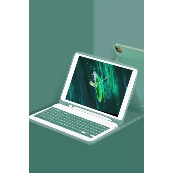 Apple iPad Pro 11 (2022) Kılıf KC01 Smart Klavyeli Tablet Kılıfı - Koyu Yeşil
