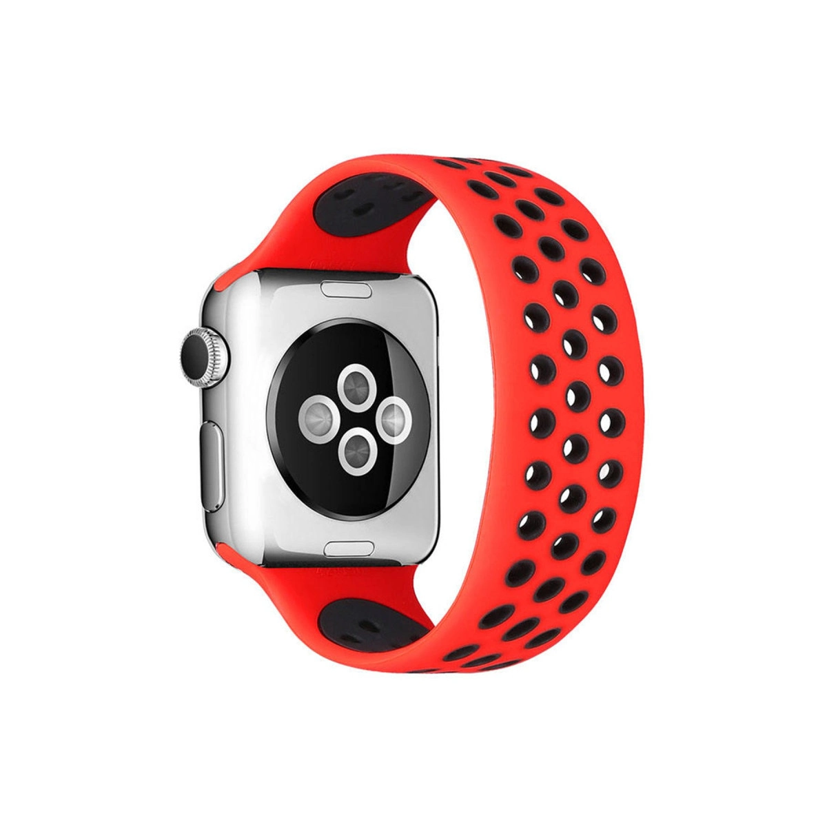 Apple Watch 38mm Ayarlı Delikli Silikon Kordon - Kırmızı-siyah