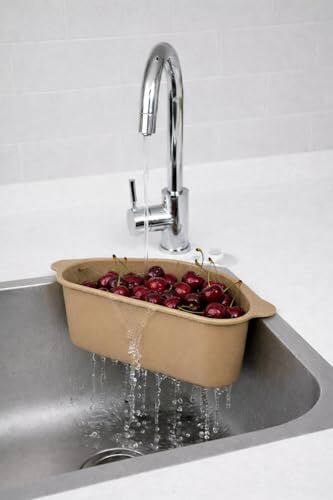 Vantuzlu Üçgen Lavabo ve Mutfak Evye Köşe Süzgeci, Bej