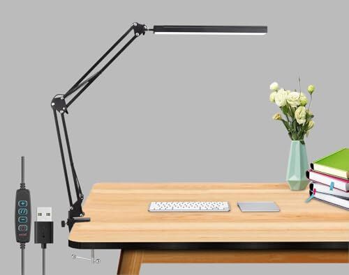 Dekoratif LED Masa Lambası SY040, USB Kablolu, 3 Eklemli, Kıskaçlı, Siyah