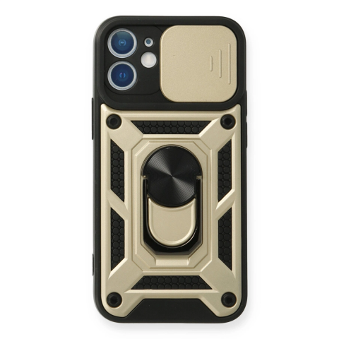 Apple İphone 12 Kılıf Pars Lens Yüzüklü Silikon - Gold