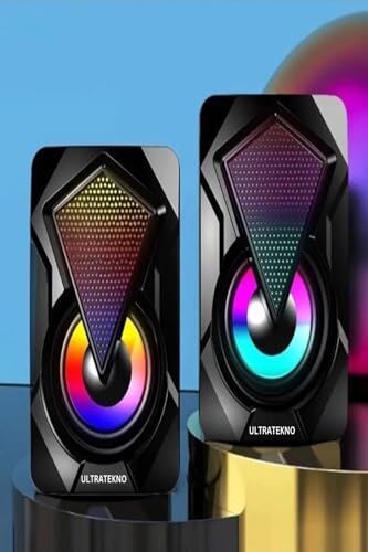 E-1046 Bilgisayar Hoparlörü, LED Işıklı RGB, Laptop ve PC Uyumlu 1+1 Speaker