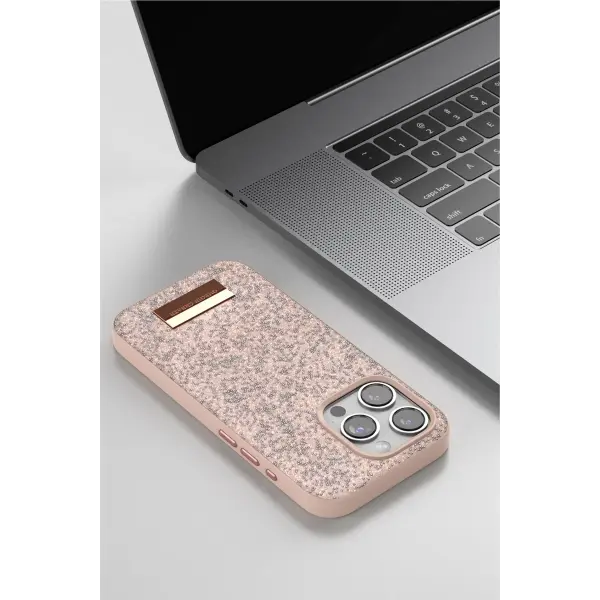 Onegif Apple iPhone 15 Pro Bright Simli Kapak - Pembe