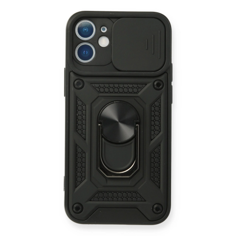 Apple İphone 12 Mini Kılıf Pars Lens Yüzüklü Silikon - Siyah