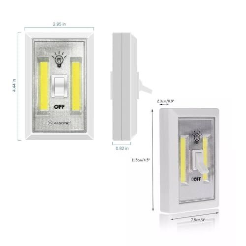 Pille Çalışan Duvar Anahtarı Tipi Cob LED Lamba Kablosuz Dolap İçi Aydınlatma Mıknatıslı Yapışkanlı Gece Lambası 4 Adet