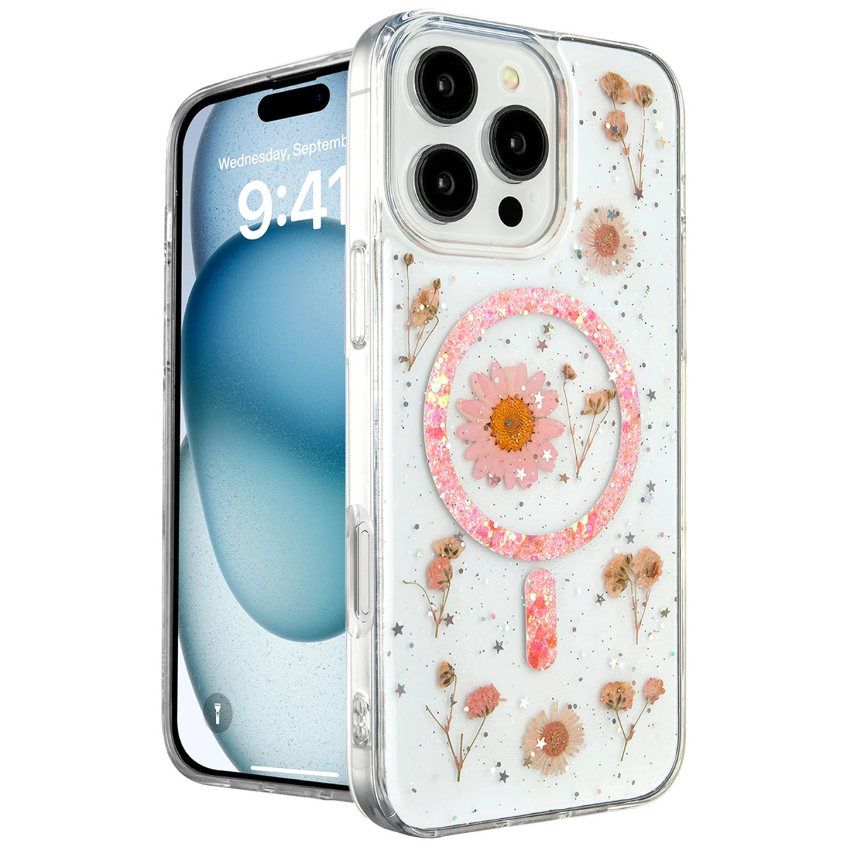 Apple İphone 16 Pro Kılıf Daisy Simli Magsafe Kapak - Pembe