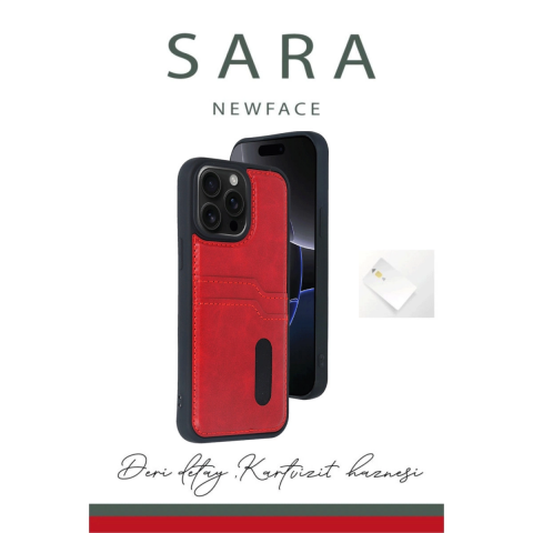 Apple İphone 15 Pro Max Kılıf Sara Kartvizitli Deri Kılıf - Lacivert
