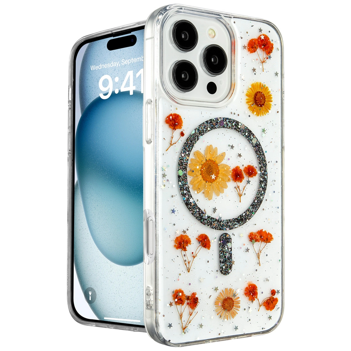 Apple İphone 16 Pro Max Kılıf Daisy Simli Magsafe Kapak - Siyah