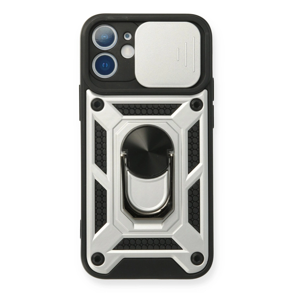 Apple İphone 12 Mini Kılıf Pars Lens Yüzüklü Silikon - Gümüş