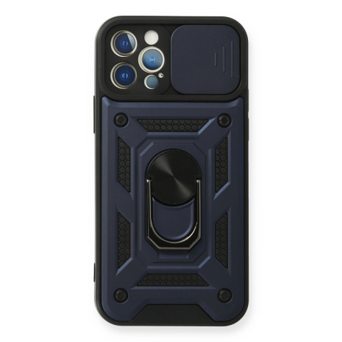 Apple İphone 12 Pro Kılıf Pars Lens Yüzüklü Silikon - Lacivert