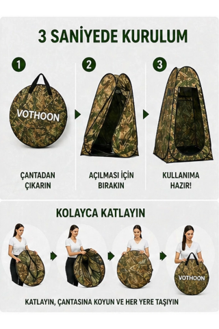 Otomatik Kabin Giyinme Çadırı 120x120x190 Cm Üst Havalandırma Yan Pencereli Duş & Wc Çadırı