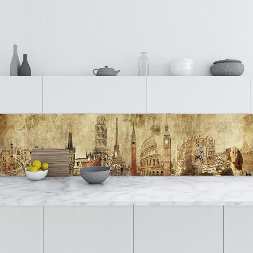 Mutfak Tezgah Arası, Folyosu Mimari Kolaj, Folyo Fayans Kaplama, 60x400 CM