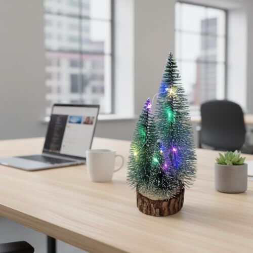 1 Adet RGB Işıklı Mini Yılbaşı Ağacı Masaüstü Aydınlatma, Pilli, Çam Ağaç, 20 cm