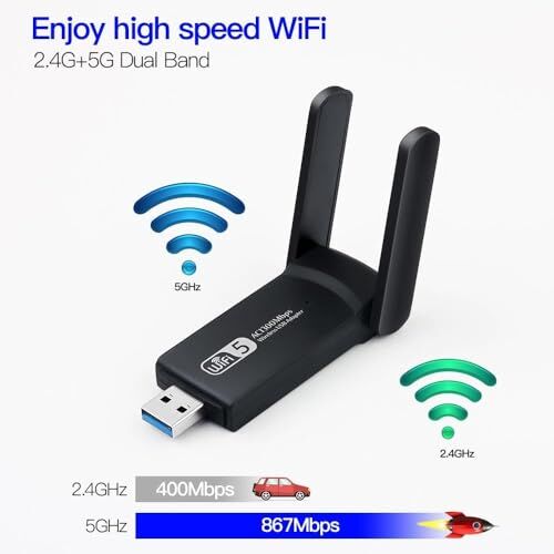 1300Mbps Wireless Adaptör WiFi Ağ Kartı Masaüstü Bilgisayar PC ile Uyumlu Realtek Rtl 8812BU USB3.0 WiFi Adaptör, 2.5G 5G 5.8G Wireless Adaptör, USB WiFi Alıcı USB 1.1,2.0,3.0 (AC1300)