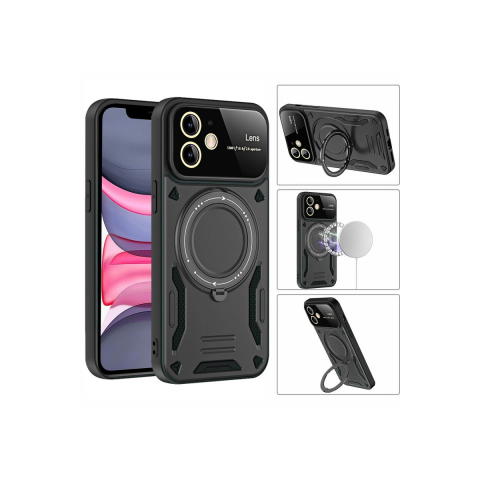 Apple İphone 11 Kılıf Joy Lens Standlı Kapak - Koyu Yeşil