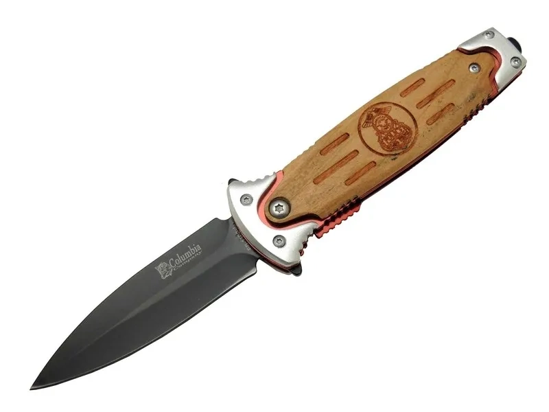 Fs 11031 Kahverengi Kamp Çakı 20cm- Police İşlemeli, Ahşap Sap, Kemerlikli, Cam Kırma Aparatlı