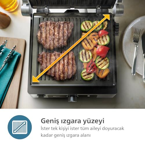 5000 Serisi ızgara ve tost makinesi, ayarlanabilir sıcaklık, geniş ızgara yüzeyi, yüksek güç, çıkarılabilir yapışmaz plakalar ve yağ tepsisi, HD6301/90
