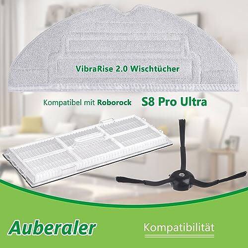 Roborock S8 Pro Ultra ile uyumlu 12 adet aksesuar seti, 4 yan fırça, 4 Hepa filtre, 4 paspas bezi