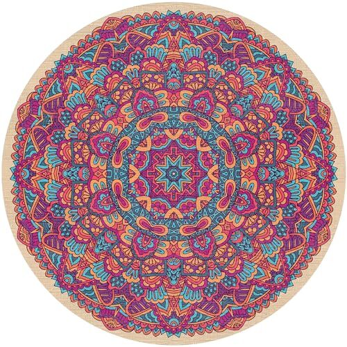 Kadife Kaymaz Pamuk Tabanlı Yıkanabilir Antibakteriyel Yuvarlak Salon Halısı 120x120