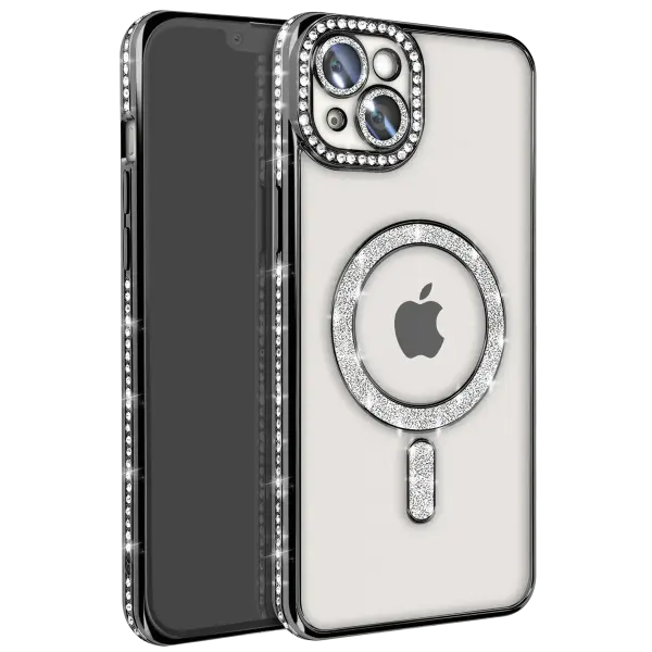 Apple iPhone 15 Kılıf Joke Simli Magneticsafe Kılıf - Siyah