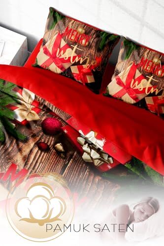 Yılbaşı Merry Christmas Çift Kişilik 3D Nevresim Takımı Pamuk Saten, monohome3706
