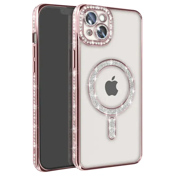 Apple iPhone 15 Kılıf Joke Simli Magneticsafe Kılıf - Pembe