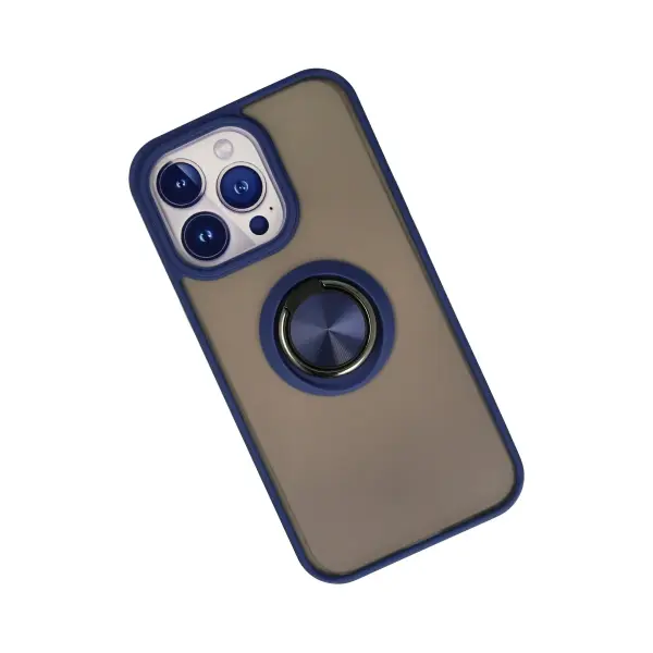 Apple iPhone 13 Pro Max Kılıf Montreal Yüzüklü Silikon Kapak - Lacivert