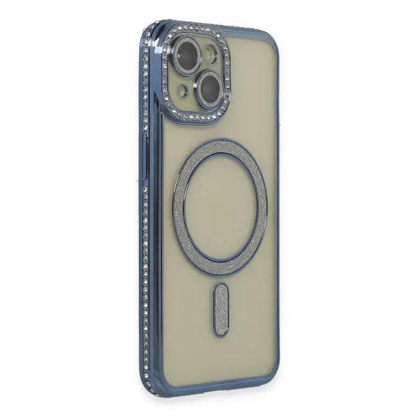 Apple iPhone 15 Kılıf Joke Simli Magneticsafe Kılıf - Lacivert