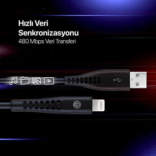 USB-A - iPhone Lightning 2A Şarj Kablosu 300 cm Siyah 3DK37S