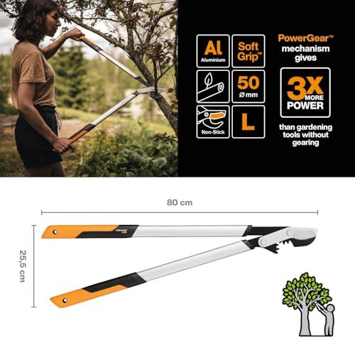 Yeşil Ağaç için Baypas Bıçaklı Budama Makası, PowerGear X Raf Sistemi, L Beden, Yapışmaz Kaplama, Kesme Çapı: 5 cm, Sertleştirilmiş Çelik, Uzunluk: 80 cm, Siyah/Turuncu, LX98,1020188