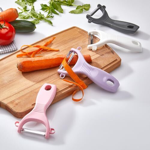 Ergonomik Sebze ve Meyve Soyacağı, Paslanmaz Çelik Döner Bıçaklı, Plastik Saplı, Beyaz, 13x6x2 cm