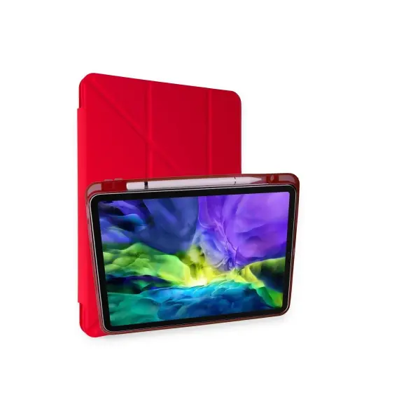 Apple iPad Air 4 10.9 Kılıf Kalemlikli Mars Tablet Kılıfı - Kırmızı