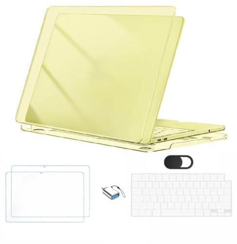 Macbook Neo 13 İnç A18 Pro A3404 ile Uyumlu Kılıf +2adet Ekran Koruyucu +OTG +Klavye Koruyucu Sarı