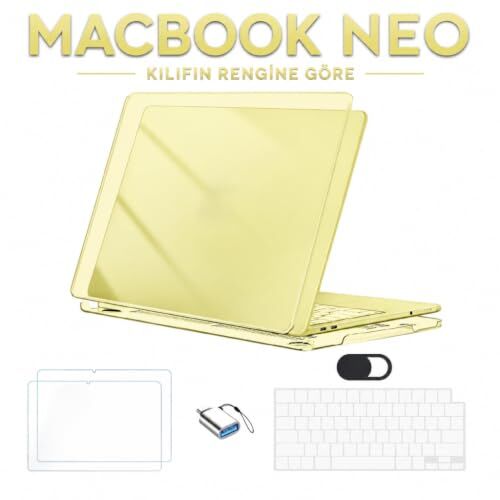 Macbook Neo 13 İnç A18 Pro A3404 ile Uyumlu Kılıf +2adet Ekran Koruyucu +OTG +Klavye Koruyucu Sarı