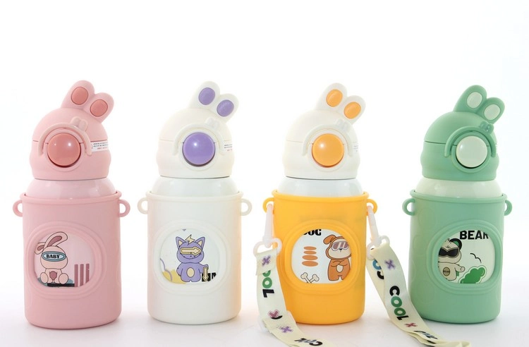 Tavşan Kulaklı Pipetli Çocuk Termosu - 500 Ml Paslanmaz Çelik Suluk Alk2309