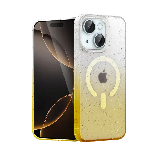 Apple iPhone 15 Plus Pummel Shiny Magsafe Kapak - Gold