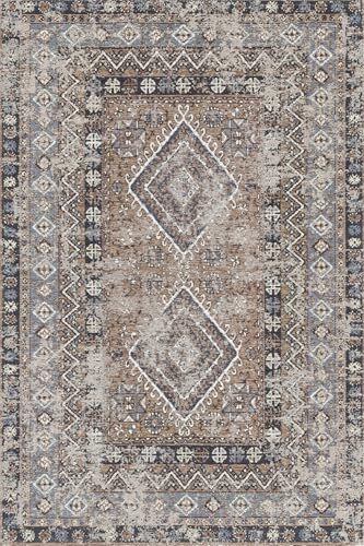 Crest Vintage Desenli Şönil Pamuk Tabanlı Yıkanabilir Kaymaz Antibakteriyel Salon Halısı 200x250
