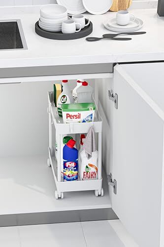 Beyaz 2 Banyo Rafı Katlı Tekerlekli Düzenleyici Mutfak ve