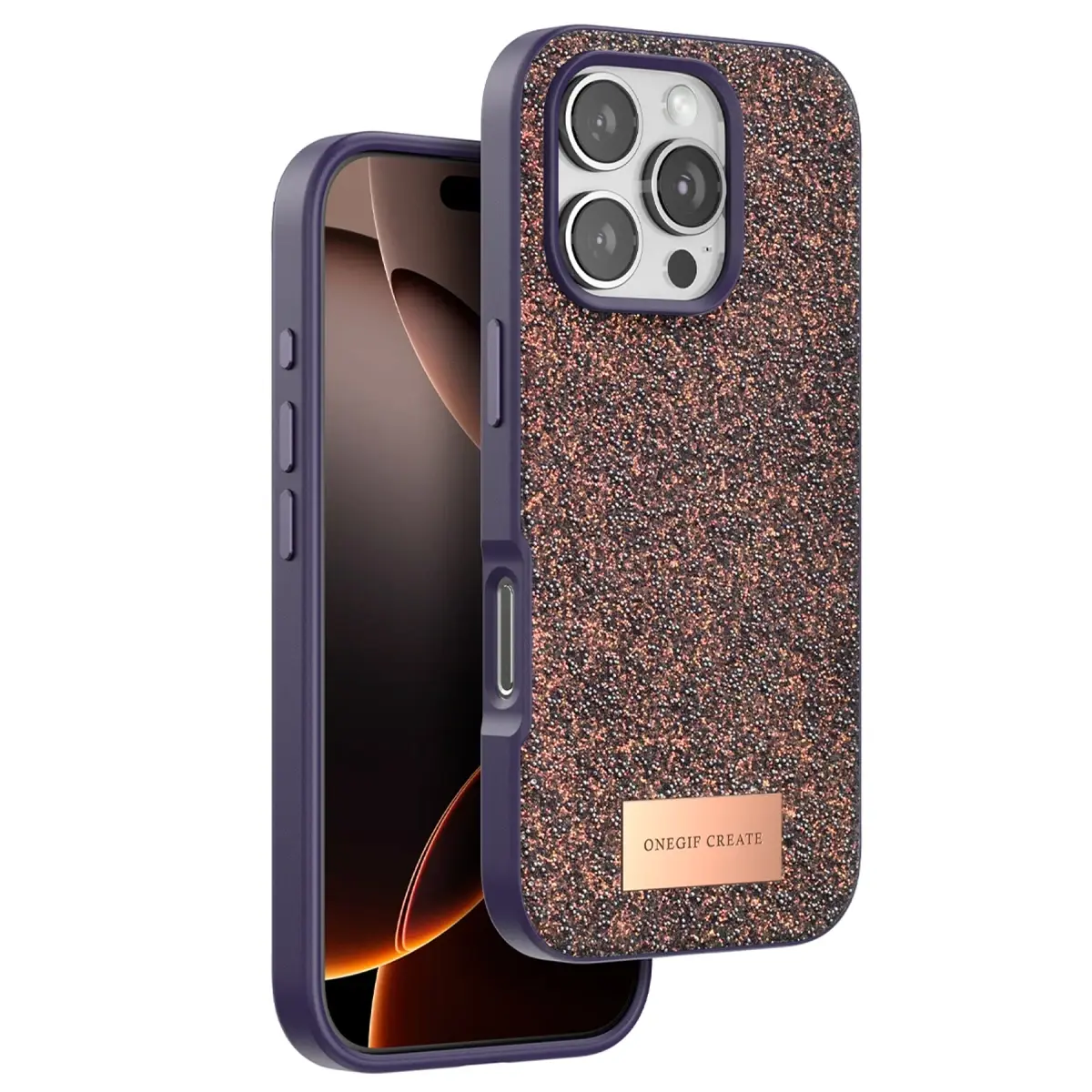 Onegif Apple iPhone 16 Pro Max Bright Simli Kapak - Derin Mor