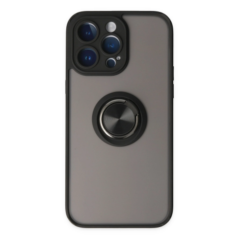 Apple İphone 14 Pro Kılıf Montreal Yüzüklü Silikon Kapak - Siyah