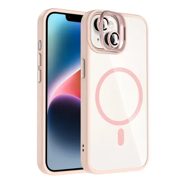 Joko Apple iPhone 14 Remim Lensli Magsafe Standlı Kapak - Pembe