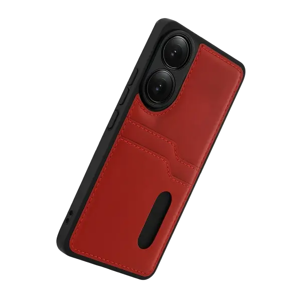 Oppo A38 Sara Kartvizitli Deri Kılıf - Kırmızı