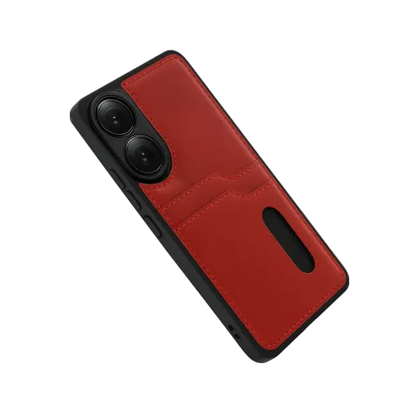 Oppo A38 Sara Kartvizitli Deri Kılıf - Kırmızı